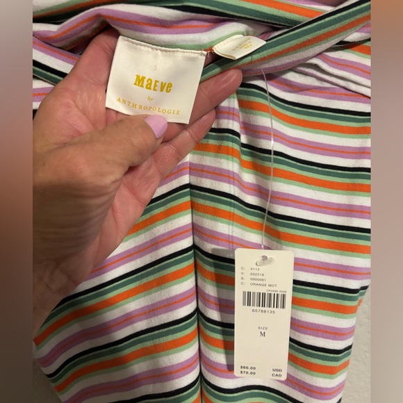 NWT Maeve Anthropologie Off-The-Shoulder Shirt Blouse Top Striped Printed Size M - Picture 5 of 7